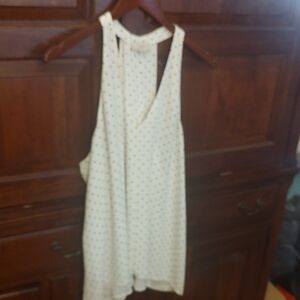LOFT Ivory and Navy Patterned Tank Top